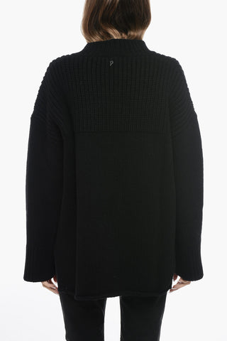 Wool and Cashmere Asymmetrical Cardigan with Hidden Buttoning