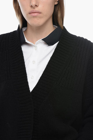 Wool and Cashmere Asymmetrical Cardigan with Hidden Buttoning
