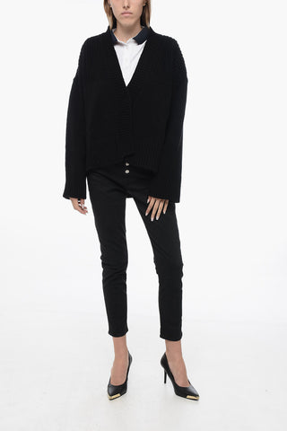 Wool and Cashmere Asymmetrical Cardigan with Hidden Buttoning