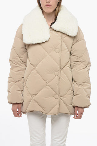 Piumino Oversize Trapuntato con Colletto in Fax-Fur