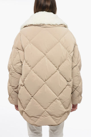 Piumino Oversize Trapuntato con Colletto in Fax-Fur