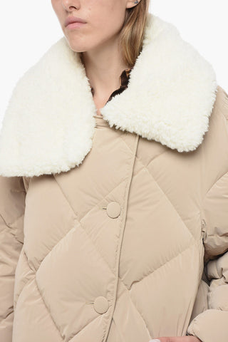 Piumino Oversize Trapuntato con Colletto in Fax-Fur