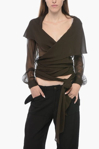 Silk Semi-sheer Blouse with Draped Design