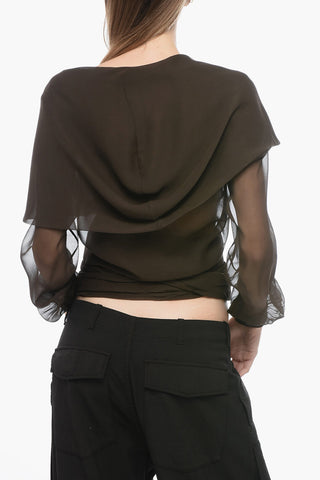 Silk Semi-sheer Blouse with Draped Design