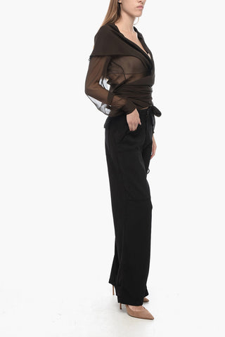 Blusa in Seta Semi Sheer con Design Drappeggiato