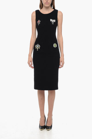 COUTURE Bouclé Wool Midí Dress with Jewels Application