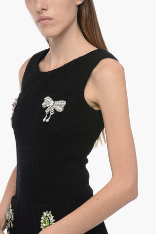 COUTURE Bouclé Wool Midí Dress with Jewels Application