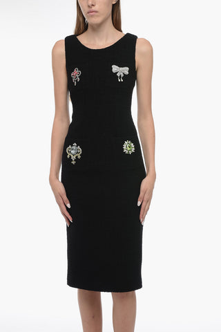 COUTURE Bouclé Wool Midí Dress with Jewels Application
