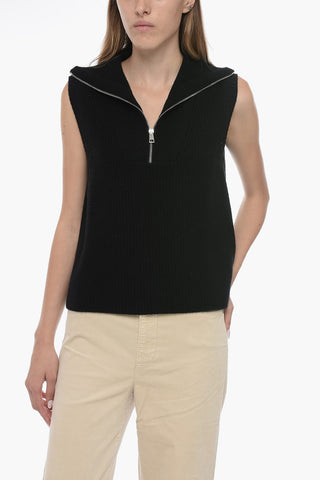 Sleeveless Merino Wool Sweater with Half Zip
