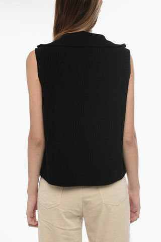 Sleeveless Merino Wool Sweater with Half Zip