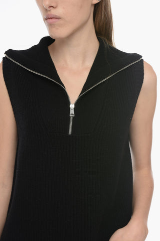 Sleeveless Merino Wool Sweater with Half Zip