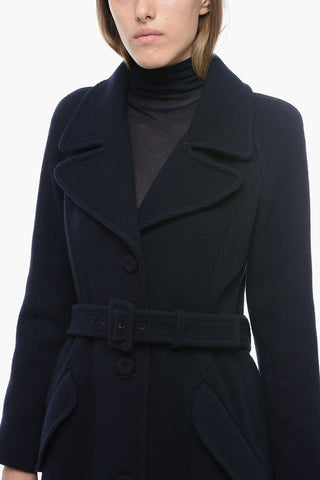 COUTURE Wool Ribbed Coat with Belt