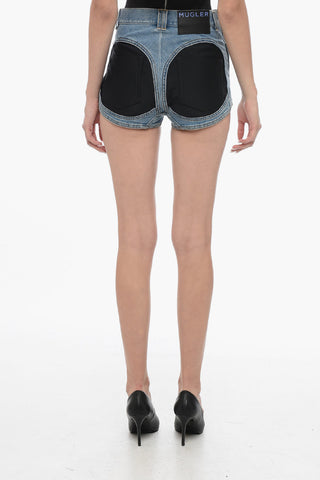 Shorts in Denim con Inserti in Jersey