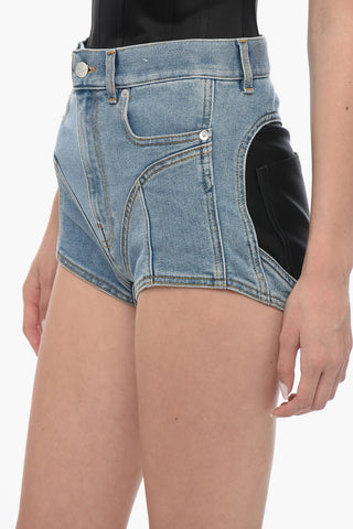 Shorts in Denim con Inserti in Jersey