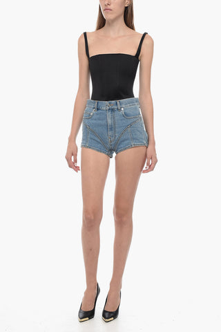 Shorts in Denim con Inserti in Jersey