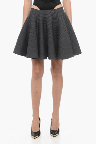 Stretchy Ribbed Wool Skirt with Circle Desing