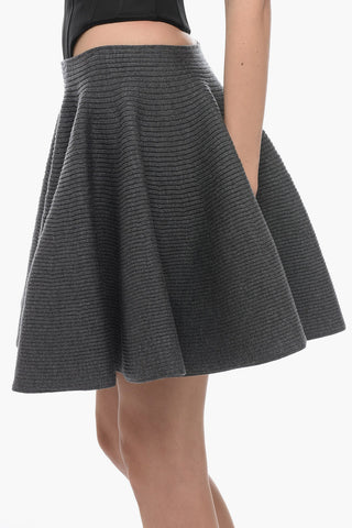 Stretchy Ribbed Wool Skirt with Circle Desing