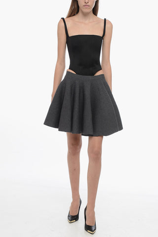 Stretchy Ribbed Wool Skirt with Circle Desing