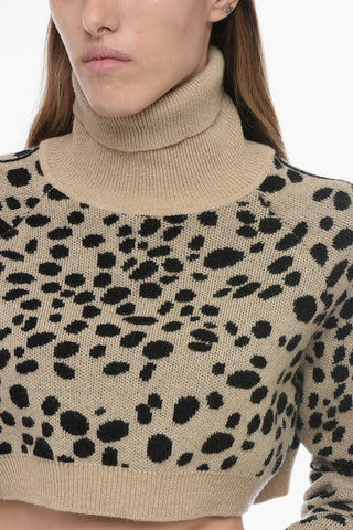 Animal Motif Wool and Nylon Turtleneck Sweater