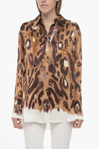Satin Oversized Shirt with Animalier Print