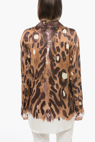 Satin Oversized Shirt with Animalier Print