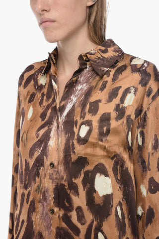 Satin Oversized Shirt with Animalier Print