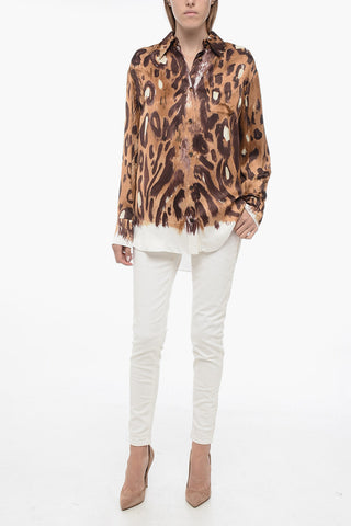 Satin Oversized Shirt with Animalier Print