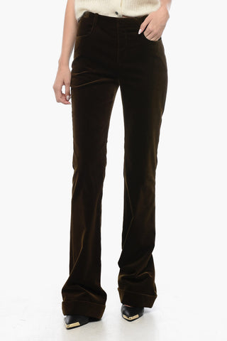Velvet High-waisted Pants with Flared Leg