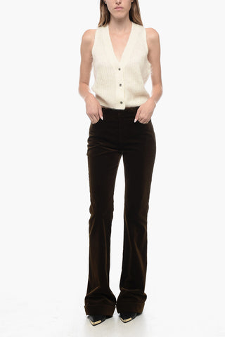 Velvet High-waisted Pants with Flared Leg