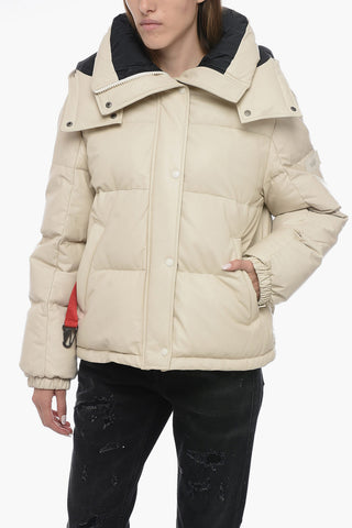 YS ARMY Leather Quilted Down-Jacket with Draw-String Waist
