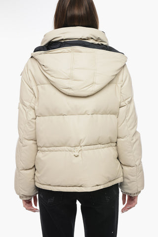 YS ARMY Leather Quilted Down-Jacket with Draw-String Waist