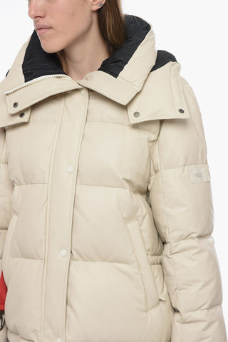 YS ARMY Leather Quilted Down-Jacket with Draw-String Waist