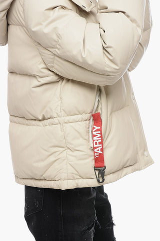 YS ARMY Leather Quilted Down-Jacket with Draw-String Waist