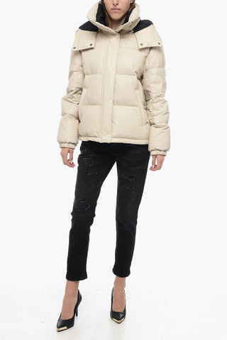 YS ARMY Leather Quilted Down-Jacket with Draw-String Waist