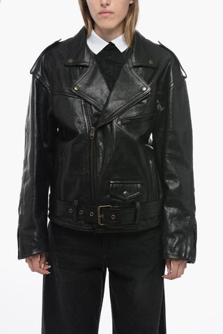 Quilted Biker Leather Jacket with Oversized Fit