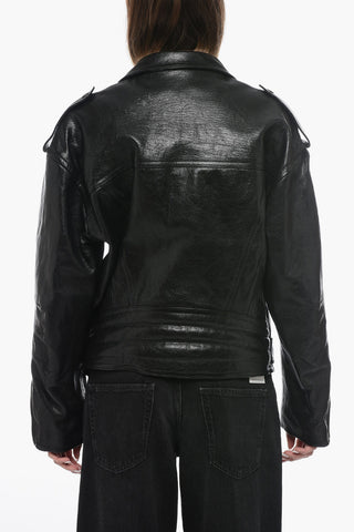 Quilted Biker Leather Jacket with Oversized Fit