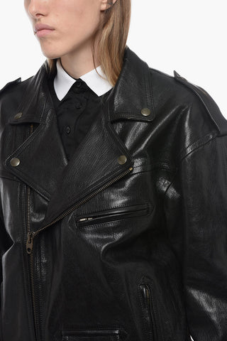 Quilted Biker Leather Jacket with Oversized Fit