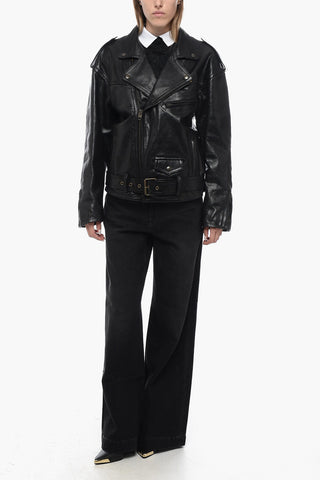 Quilted Biker Leather Jacket with Oversized Fit