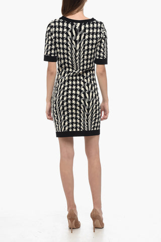 COUTURE Stretchy Pied De Poule Dress with Jewels Buttoms