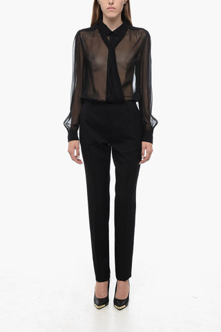 Virgin Wool High Waist Slim Fit Pants