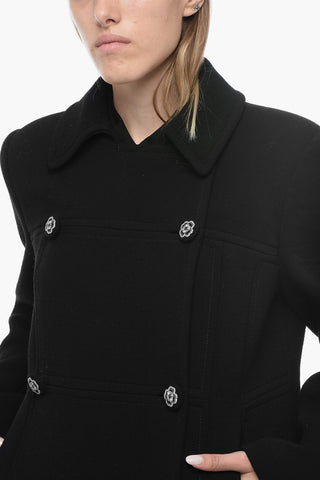 Cappotto in Lana Vergine Doppio-Petto con Bottoni Gioiello