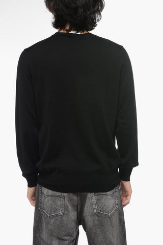 Crew Neck Wool Sweater with Beaded Embroidery