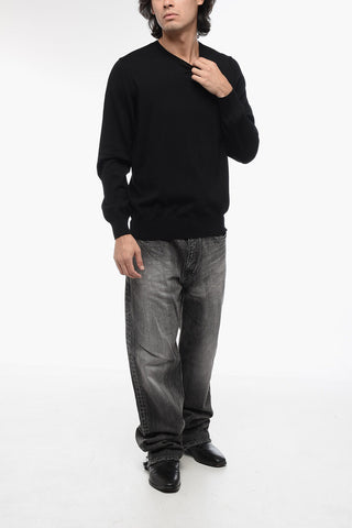 Crew Neck Wool Sweater with Beaded Embroidery