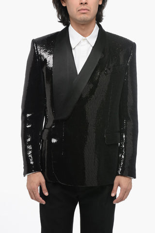 Blazer Doppiopetto Con Paillettes E Revers In Seta