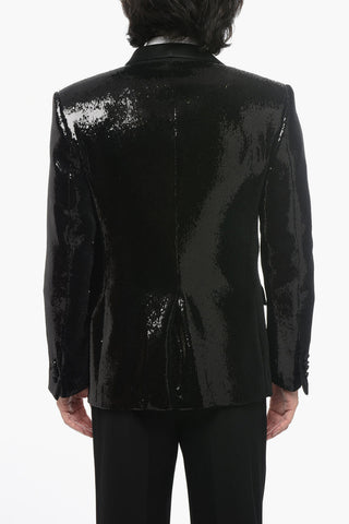 Blazer Doppiopetto Con Paillettes E Revers In Seta