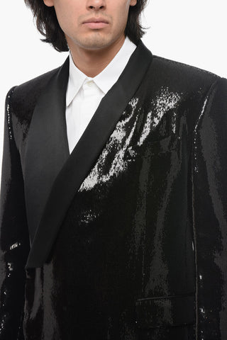 Blazer Doppiopetto Con Paillettes E Revers In Seta