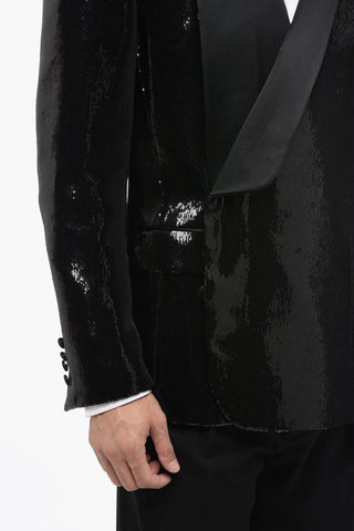 Blazer Doppiopetto Con Paillettes E Revers In Seta