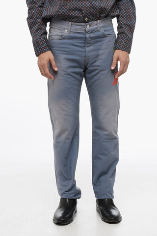 5 Pocket Cotton Pants with Patches and Embroideries