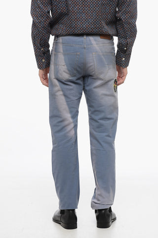 5 Pocket Cotton Pants with Patches and Embroideries