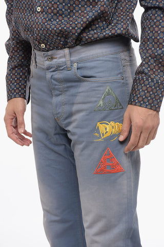 5 Pocket Cotton Pants with Patches and Embroideries